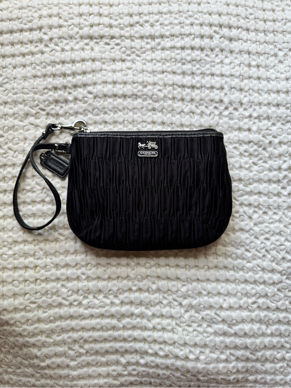 Coach Black Quilted Ruched Wristlet Clutch